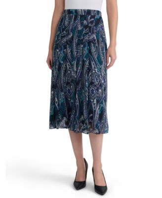 Women's Printed Pleated Pull-On Midi Skirt