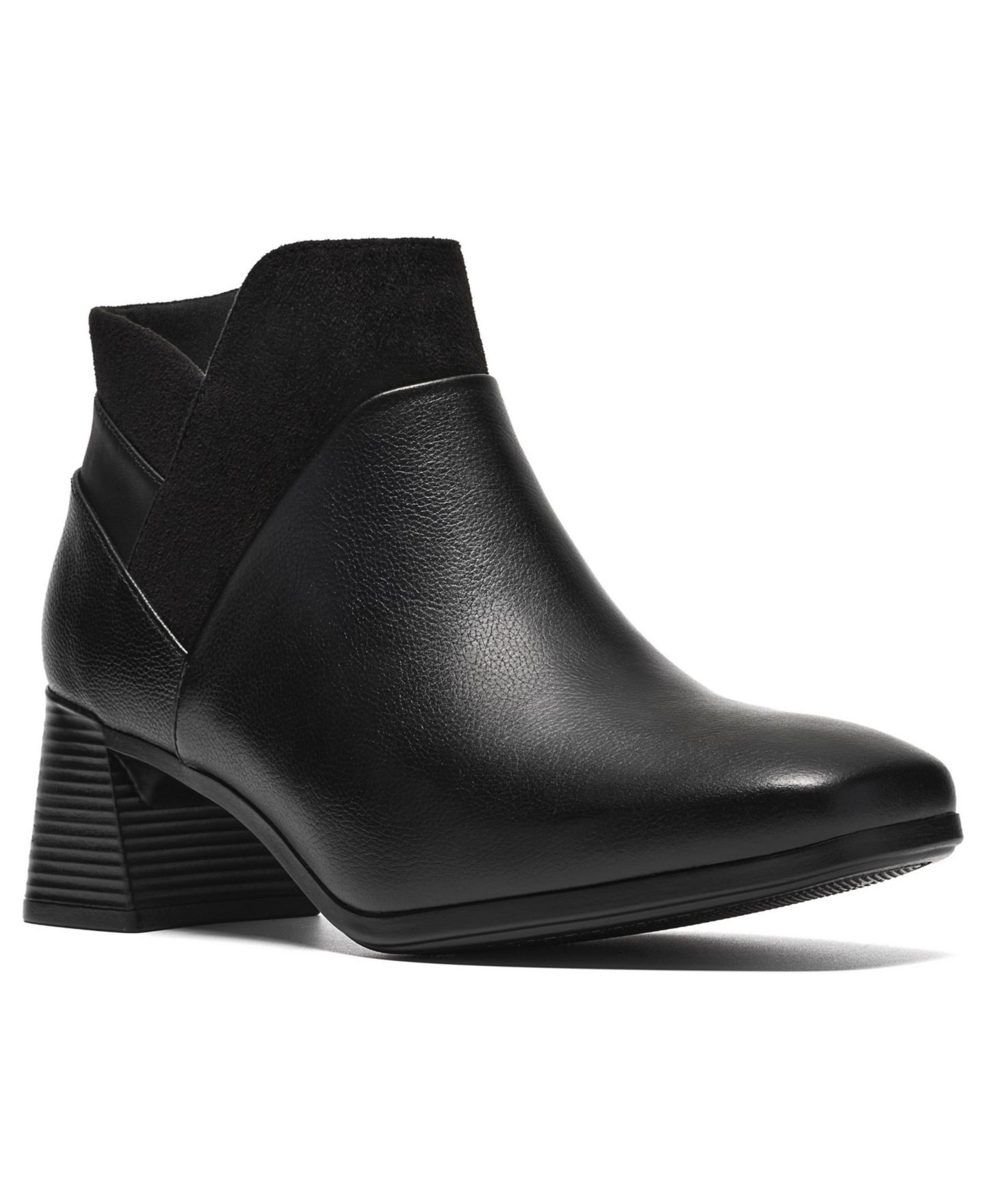 Женские ботинки Clarks Marriann Ella Block Heel Booties, цвет: Чёрный комбинированный кожаный — фото 1