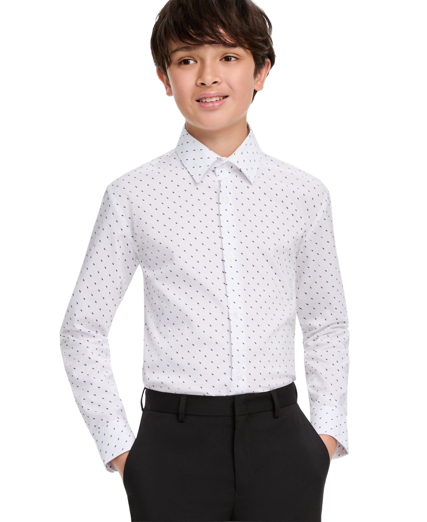 Рубашка Kenneth Cole Reaction Squares Button-Front Spread-Collar Cotton-Blend Shirt для мальчиков, цвет: Белый / Чёрный — фото 1