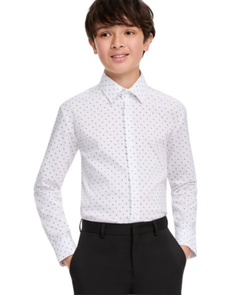 Рубашка Kenneth Cole Reaction Squares Button-Front Spread-Collar Cotton-Blend Shirt для мальчиков, цвет: Белый / Чёрный