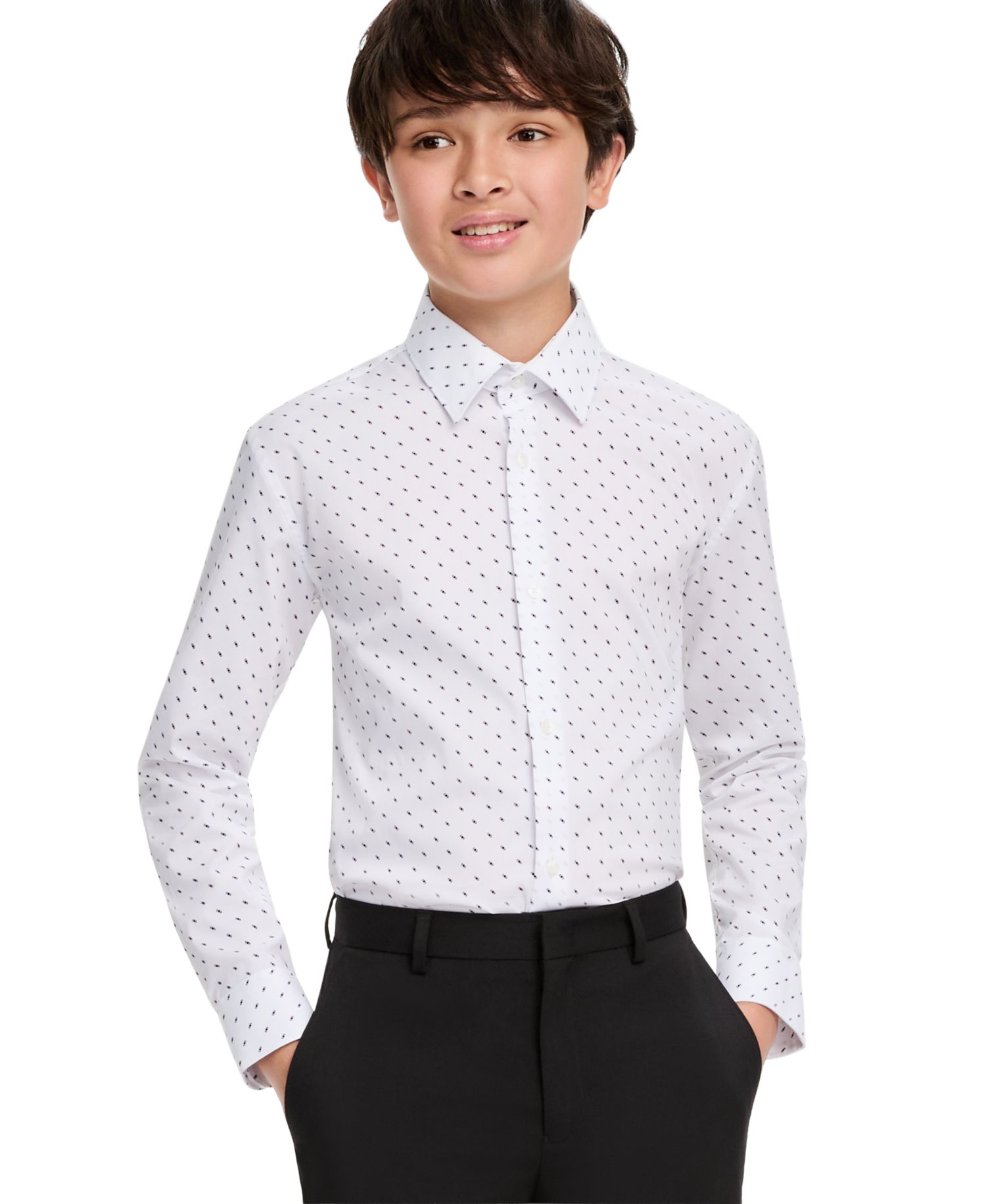 Boys' 4-20 Squares Button-Front Spread-Collar Cotton-Blend Shirt