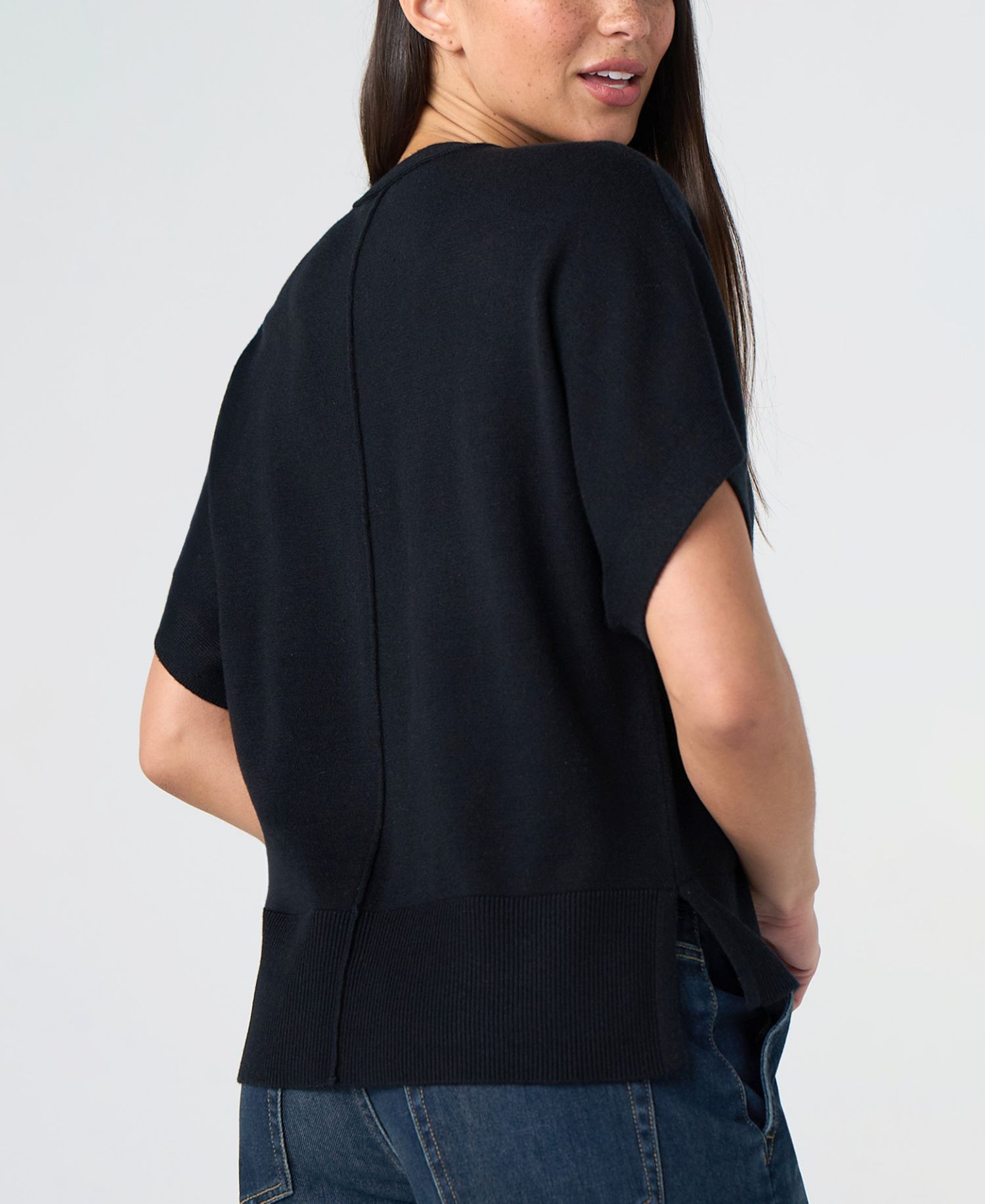 Petite Short-Sleeve V-Neck Dolman Pullover Sweater