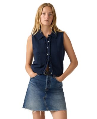 Premium Women's Super Soft Mini Ruffle-Sleeveless Collared Vest
