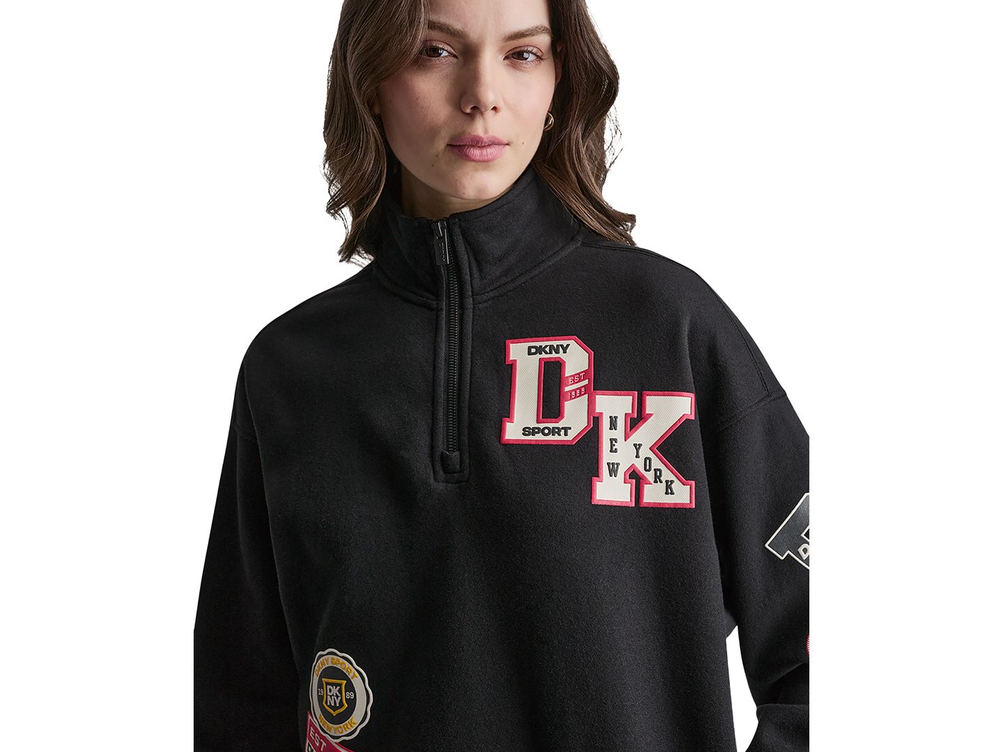 Женская толстовка DKNY Sport Campus Patch Quarter-Zip, цвет: Чёрный — фото 5