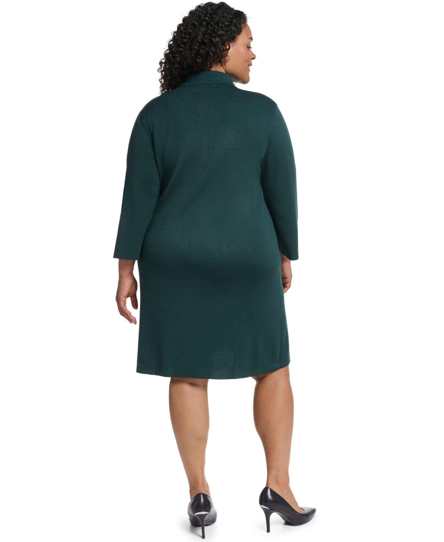 Plus Size Knit Button-Front Collared Sweater Dress