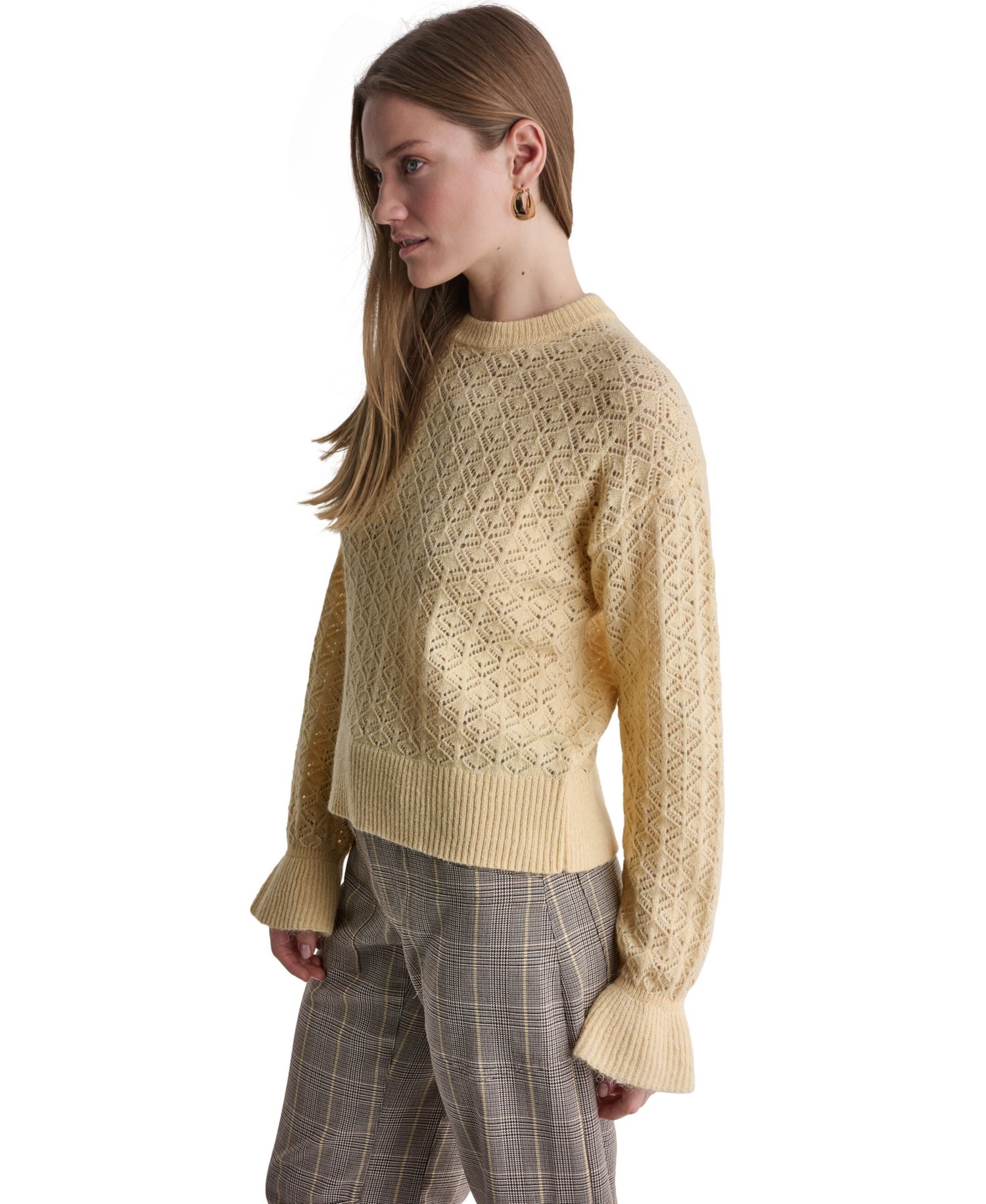 Women's Pointelle Oversized Long-Sleeve Crewneck Sweater