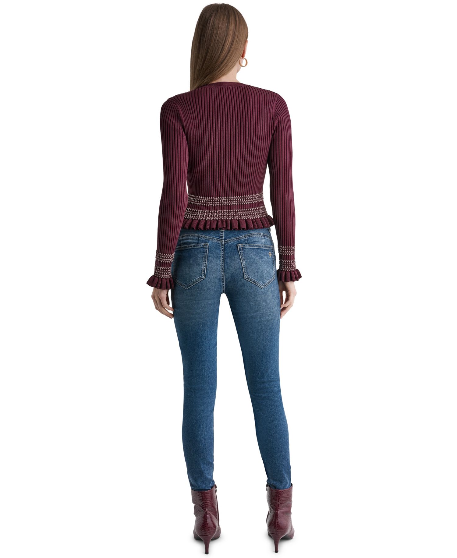 Women's Long Sleeve Crewneck Ribbed Knit Sweater