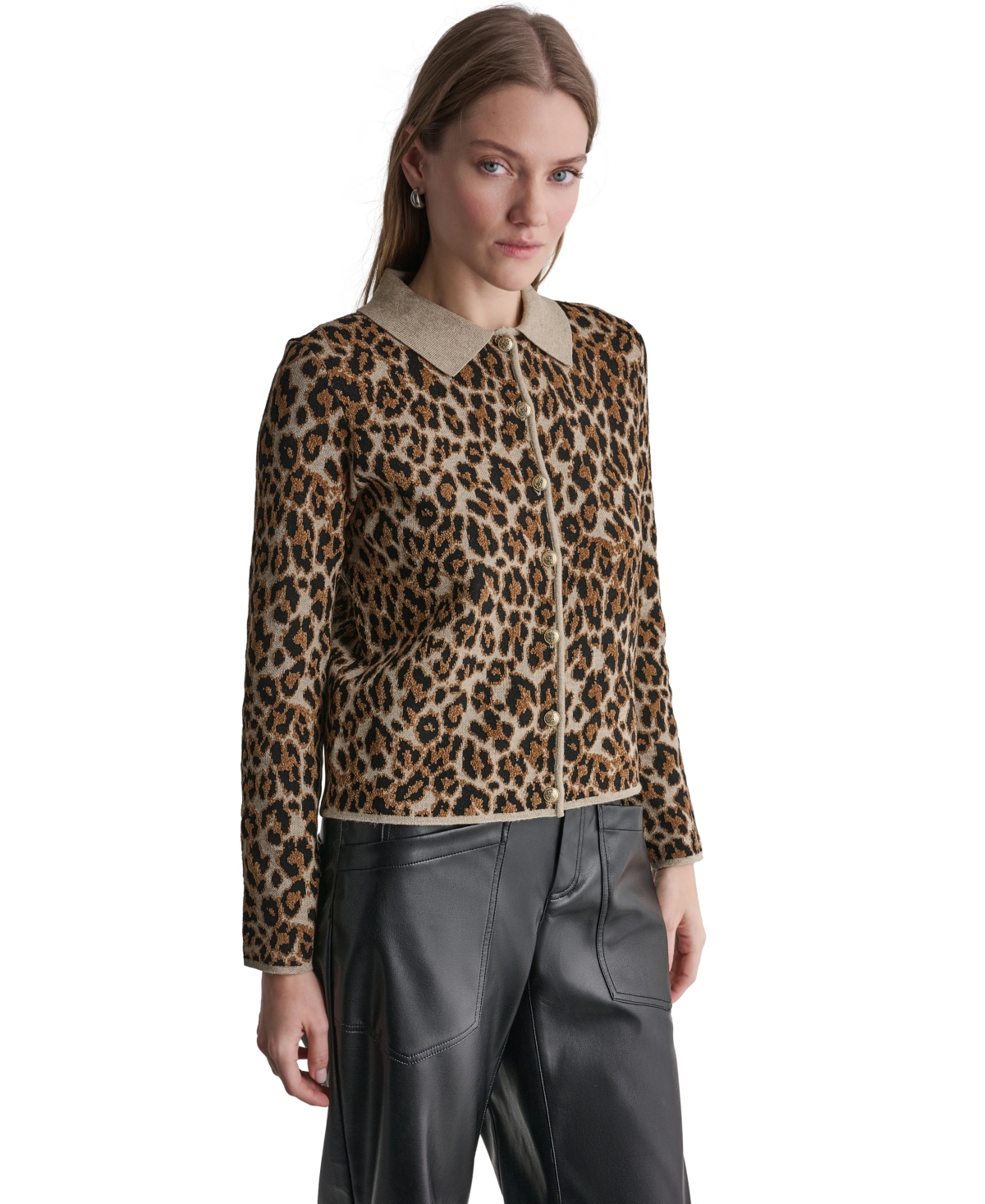 Bcbg Women's Leopard-Print Button-Front Fitted Cardigan