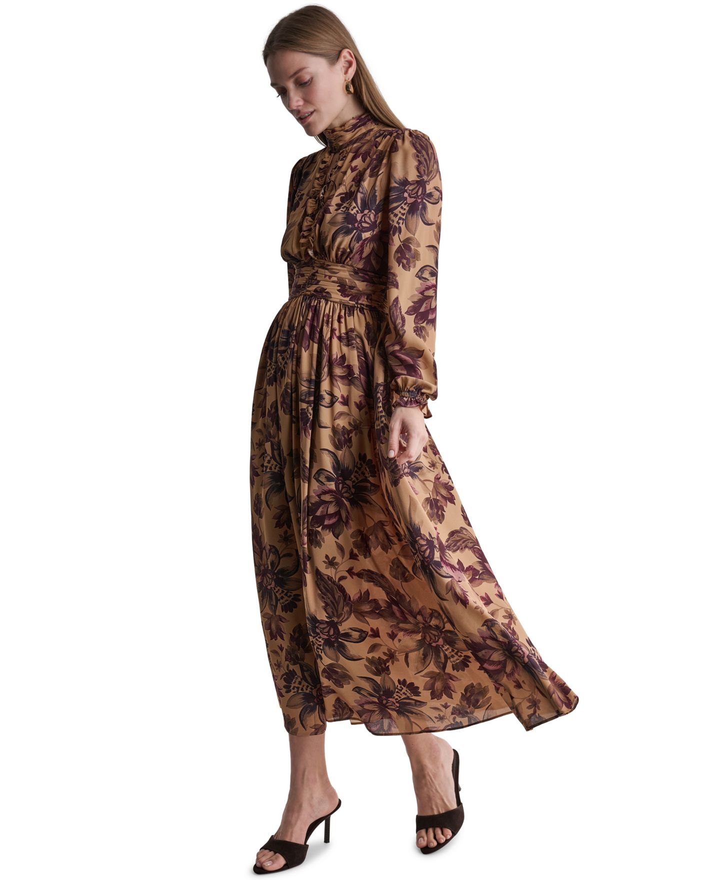 Женское платье BCBG Long Sleeve Floral-Print High-Neck Maxi, цвет: Мерло разноцветный — фото 3