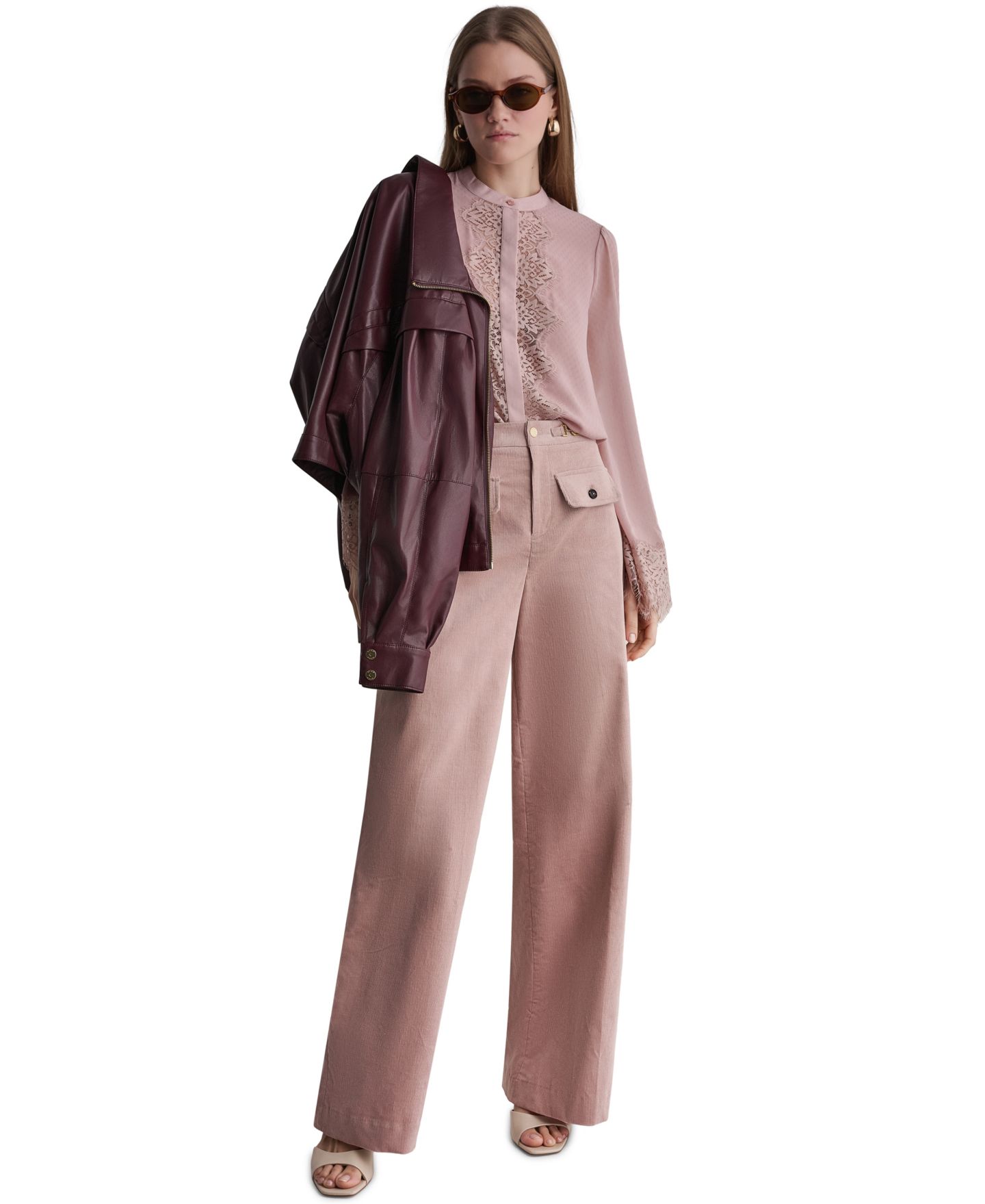 Женские брюки BCBG Corduroy Wide-Leg High-Waisted, цвет: Blushstone — фото 3