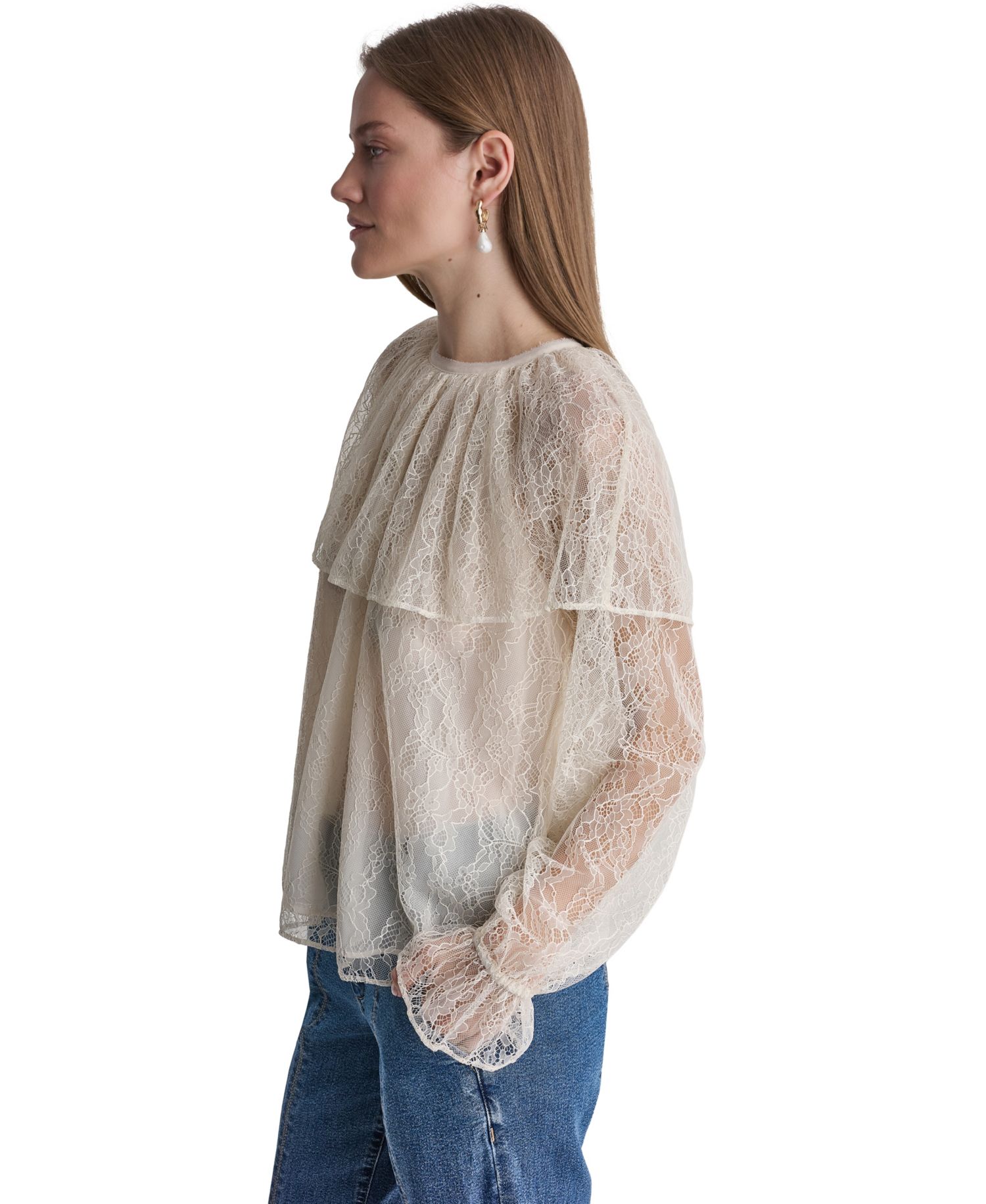 Women's Long-Sleeve Lace Cape Blouse