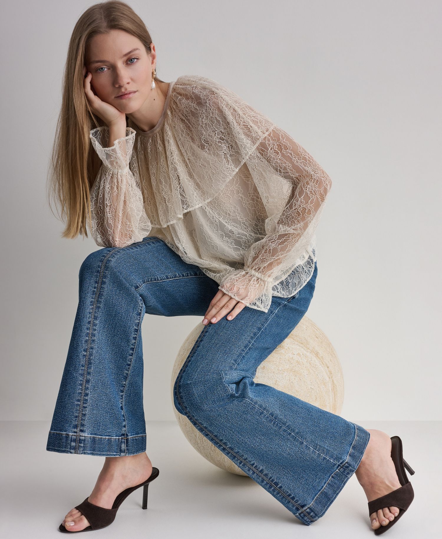 Women's Long-Sleeve Lace Cape Blouse
