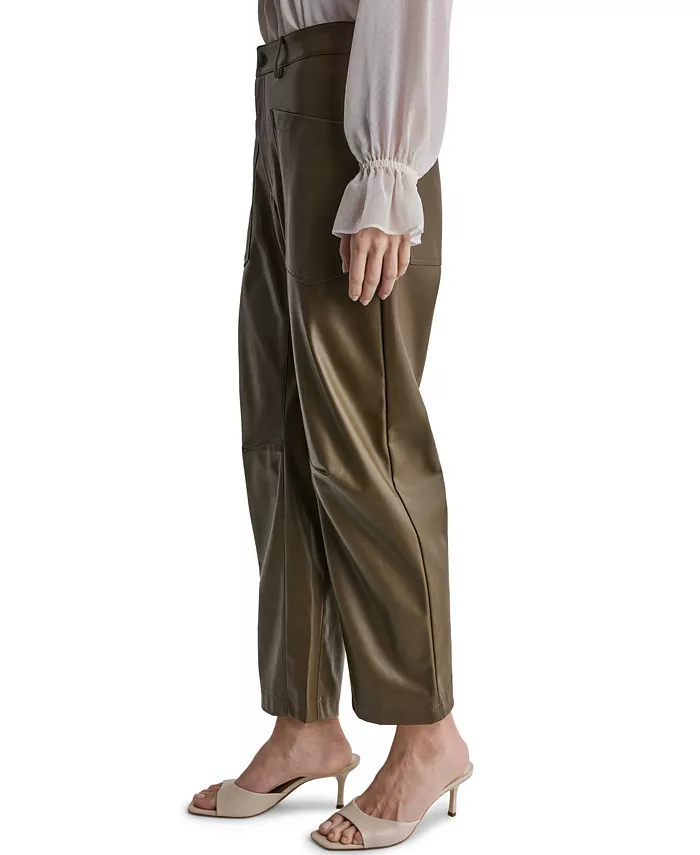Women's Barrel Faux Leather Pants - thumbnail 10