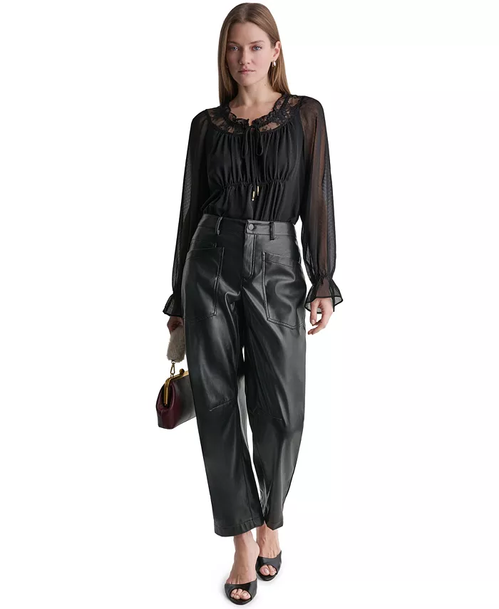 Women's Barrel Faux Leather Pants - thumbnail 6