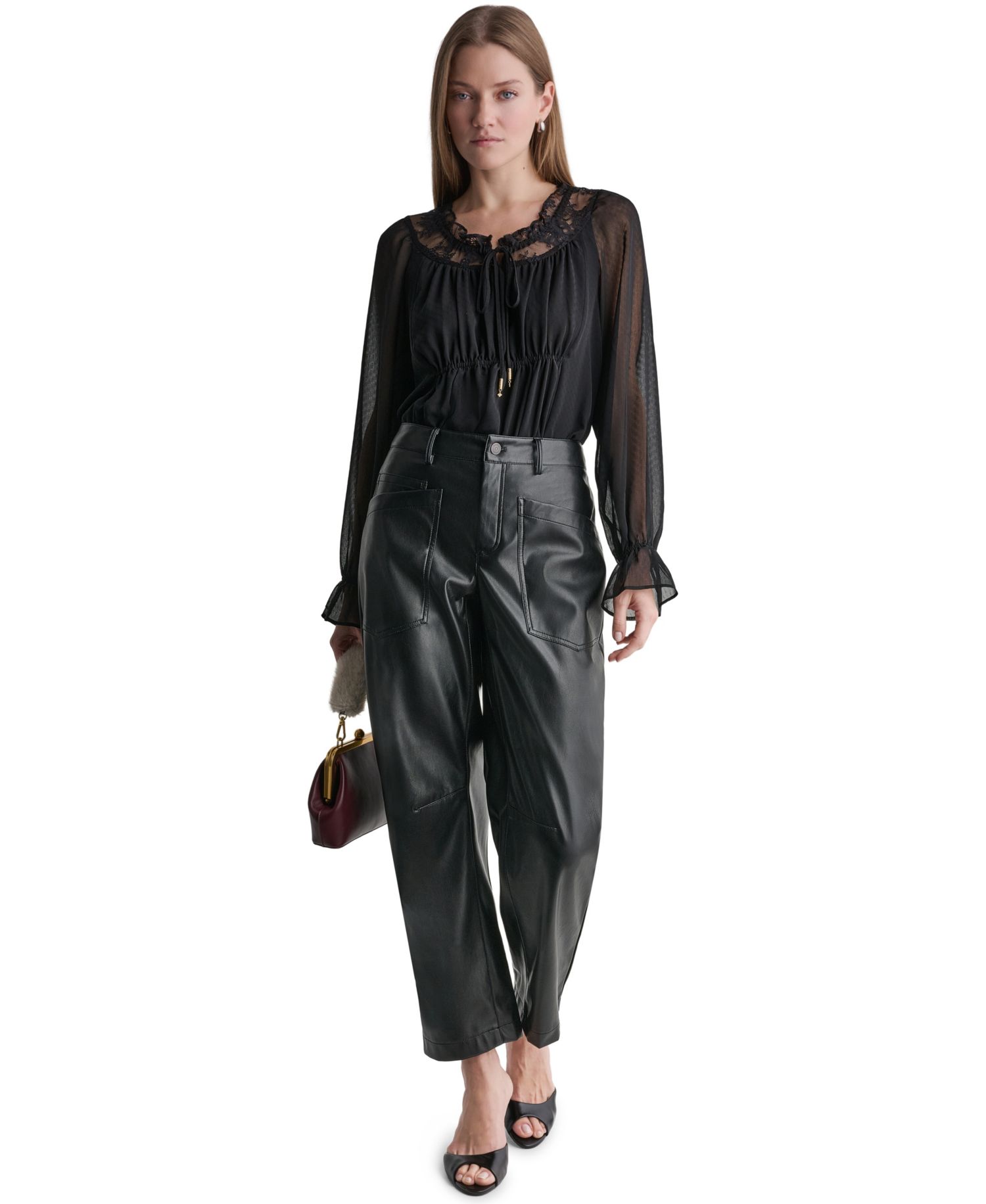 Women's Barrel Faux Leather Pants