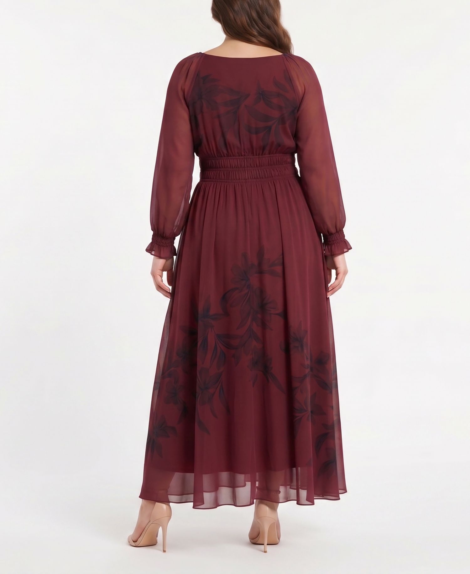 Plus Size Placement Print Maxi A-Line V-Neck Dress
