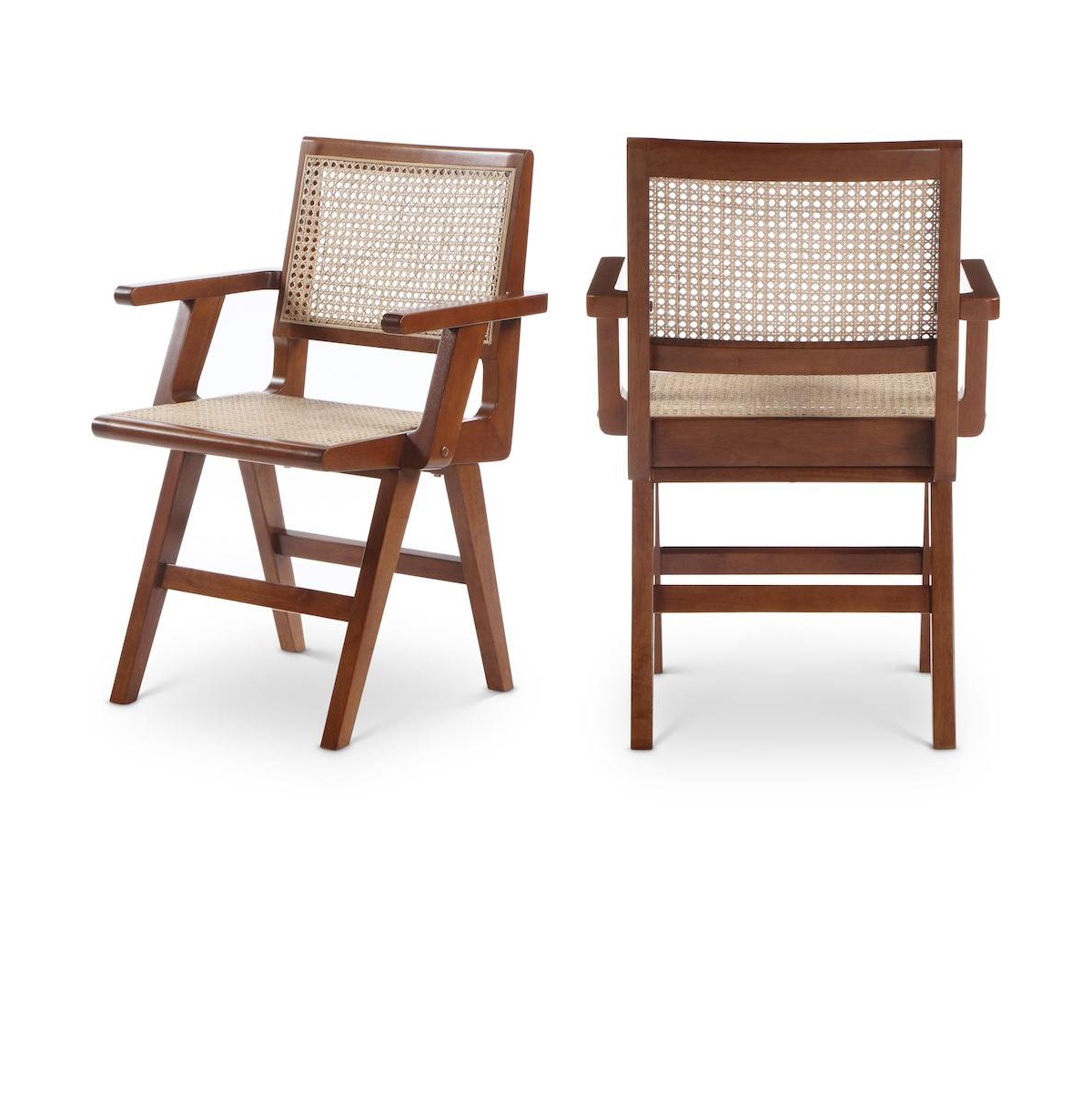Meridian Furniture Preston Walnut Wood Dining Arm Chair, Set of 2