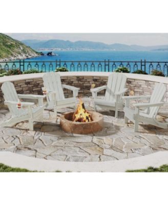 4 Piece HDPE Folding Adirondack Chair Set with Wood Grain Texture and Cup Holders