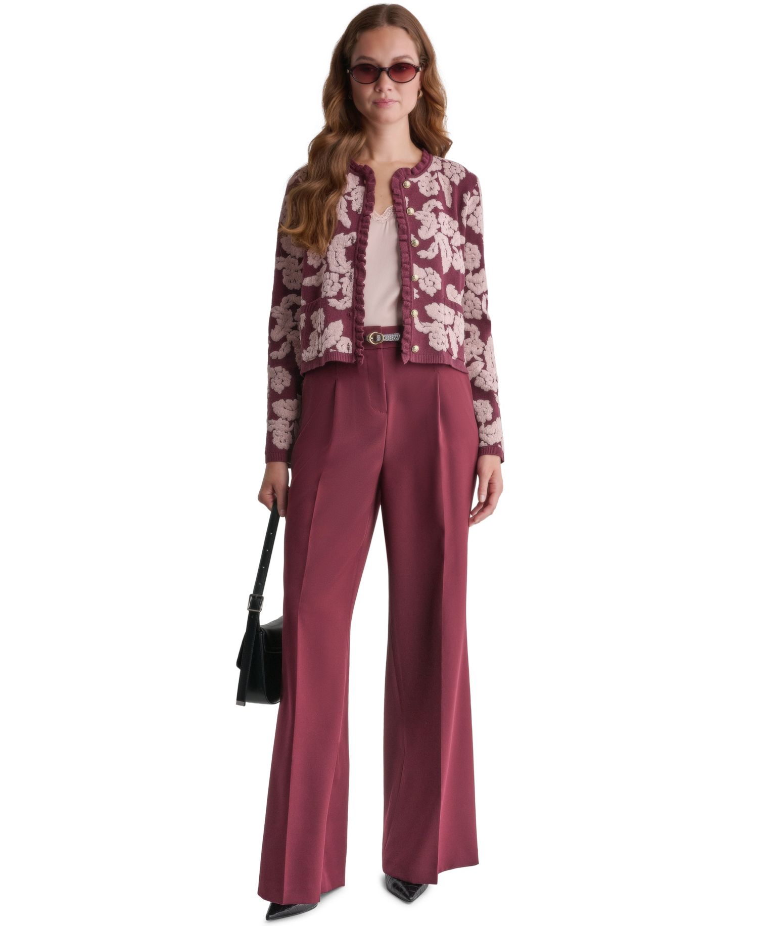 Women's Floral Crew-Neck Cardigan Sweater