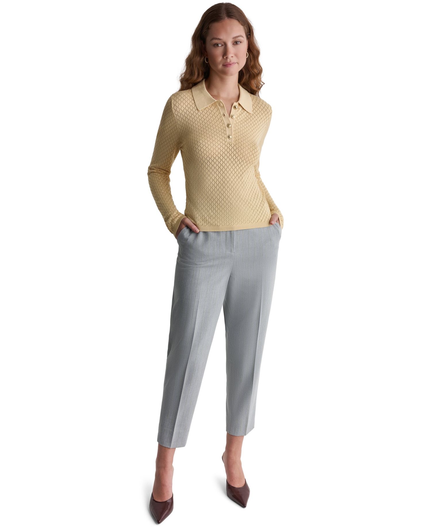 Women's Long-Sleeve Knit Polo Shirt