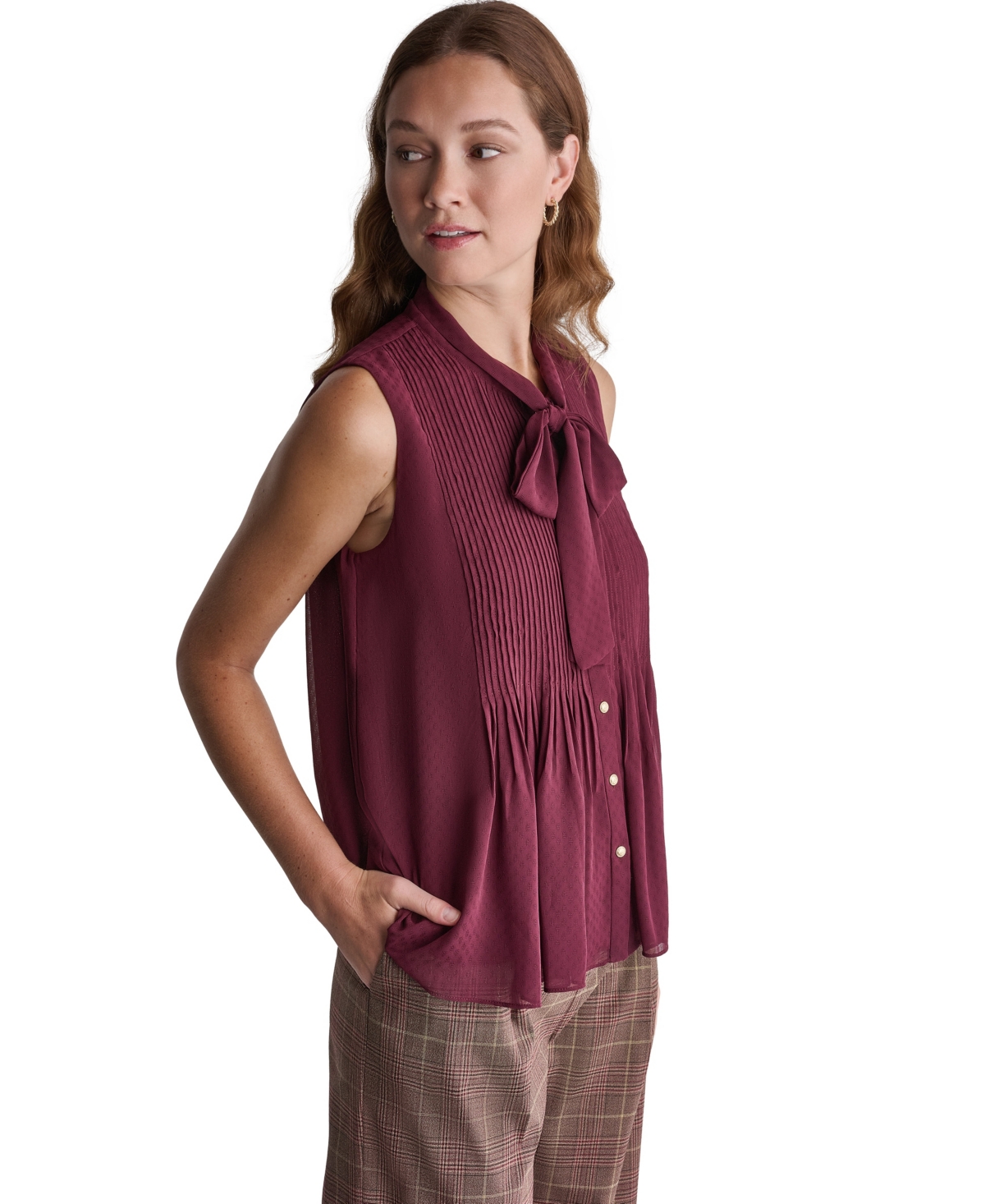 Bcbg Women's Sleeveless Tie-Neck Pleated Blouse