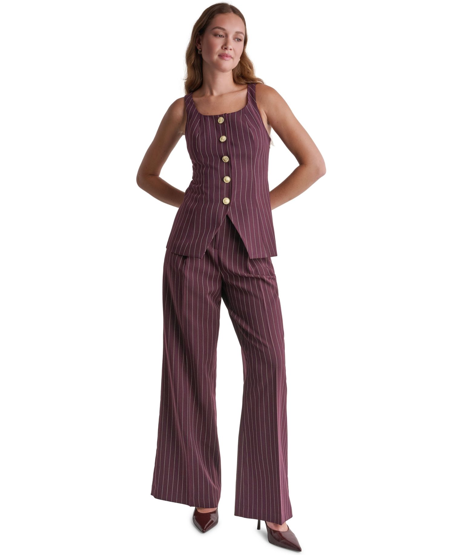 Women's High-Rise Wide-Leg Pinstripe Pants