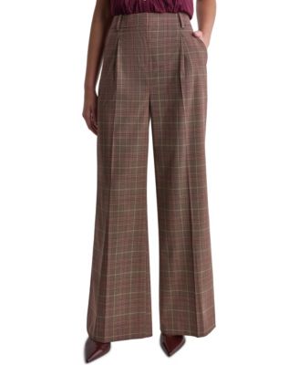 Women's Wide-Leg Pleated Plaid Pants