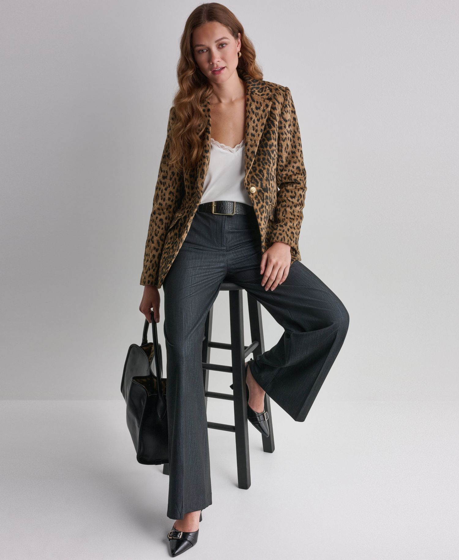 Women's Leopard-Print Shoulder-Padded Blazer