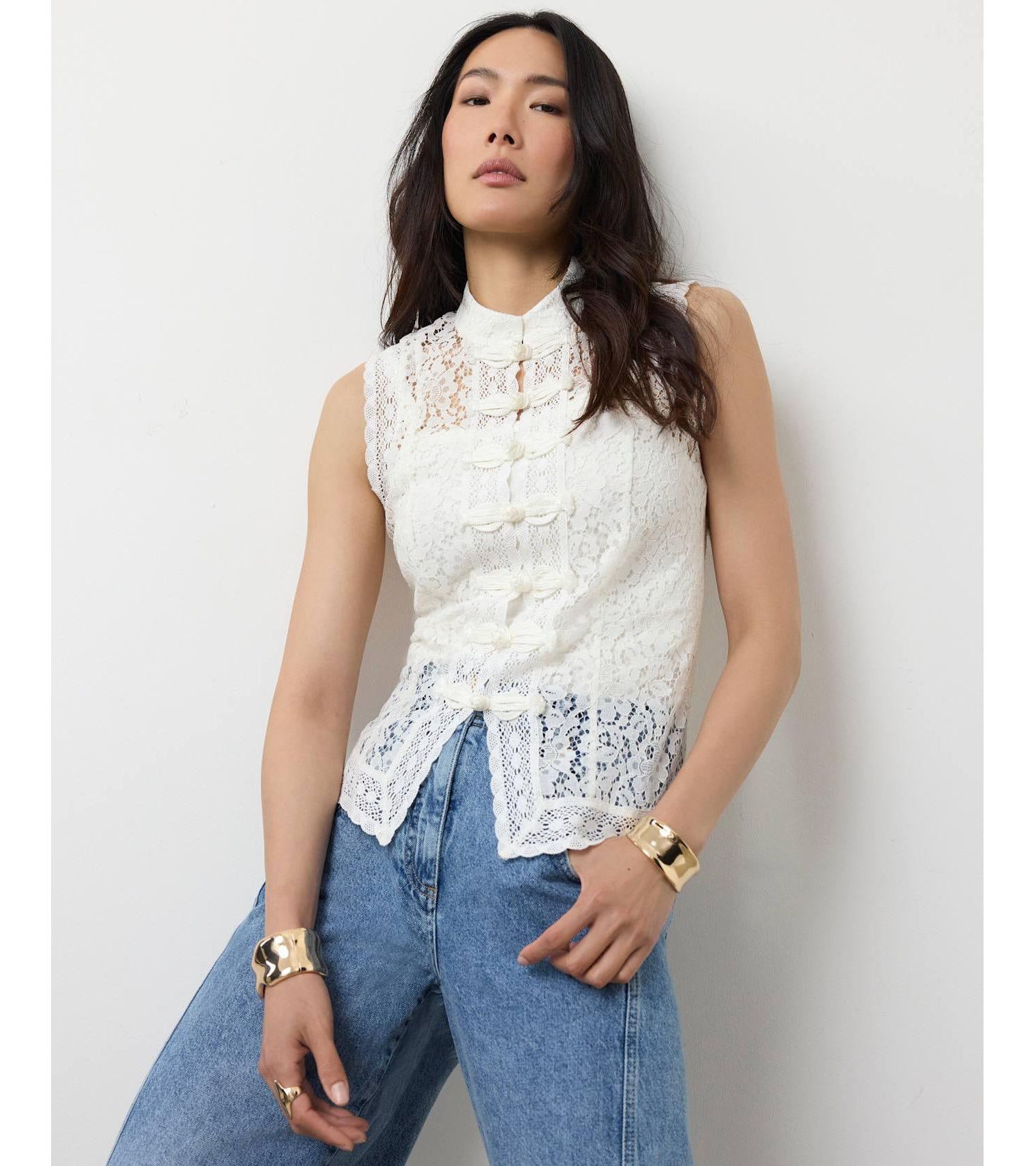 Women's Lace Detail Military Top
