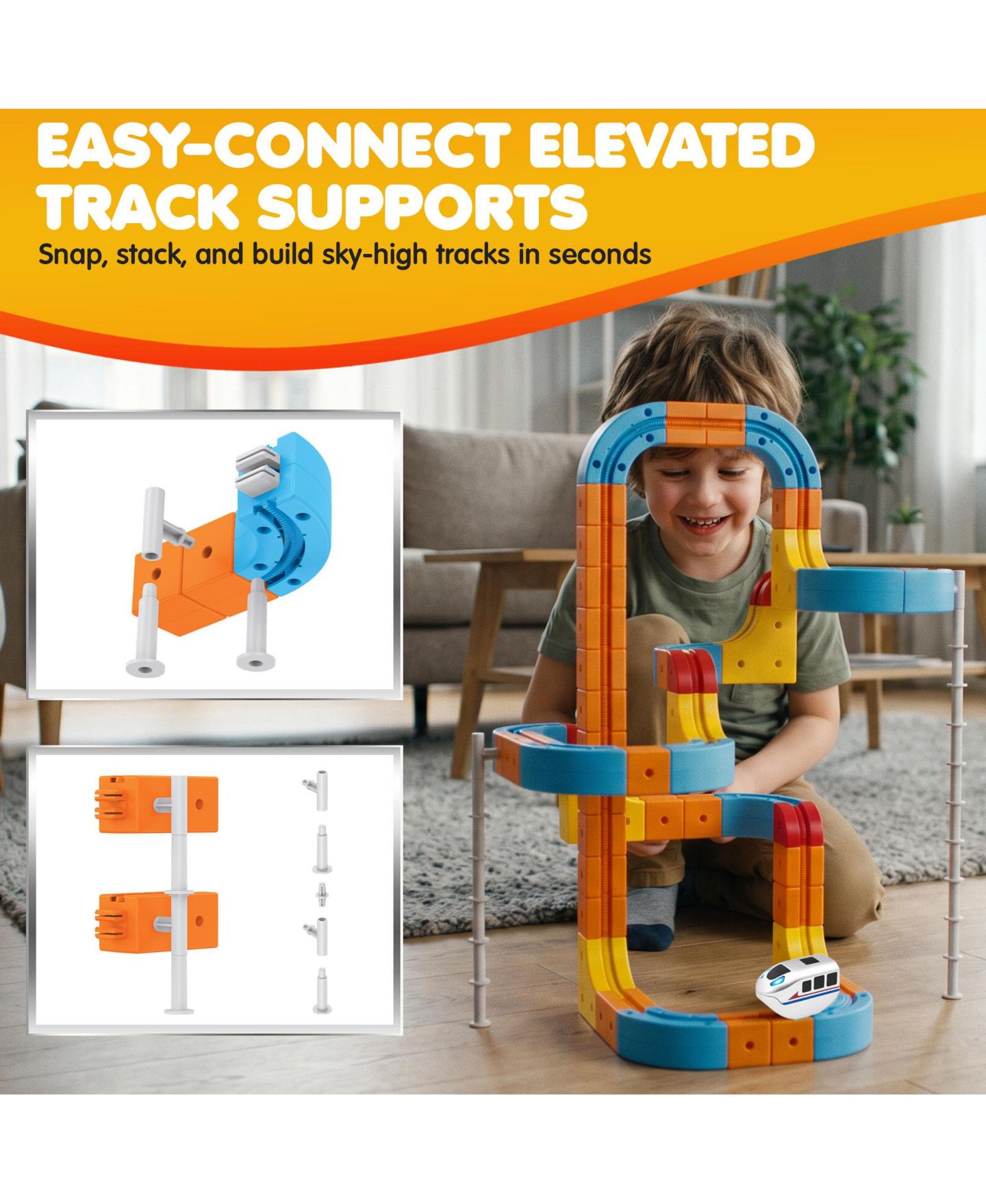 Детский конструктор Contixo MT5 3D Gear Track Motorized Remote Control 147-Piece Building Set, Ages 6+, цвет: Синий / Оранжевый — фото 9