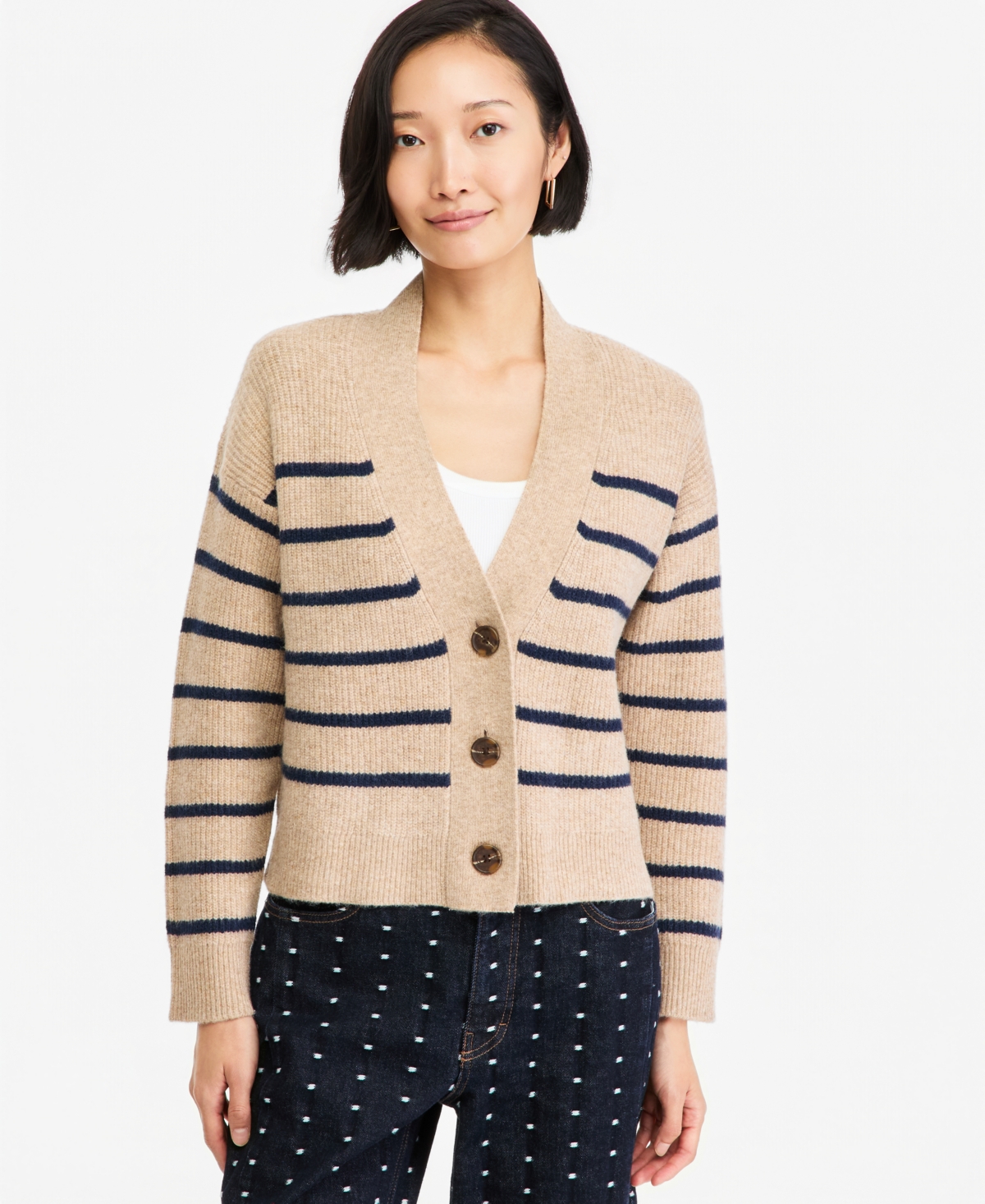 On 34th Women's 3 Button V-Neck Cardigan, Macy's Exclusive - Warm Camel Heather Combo