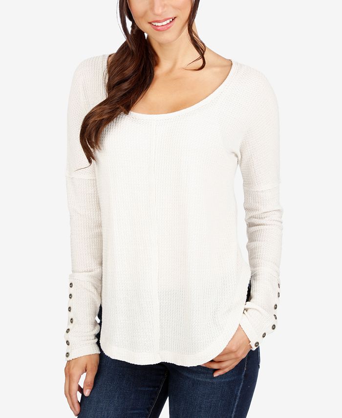 Lucky Brand Ribbed Button-Detail Thermal Top - Macy's