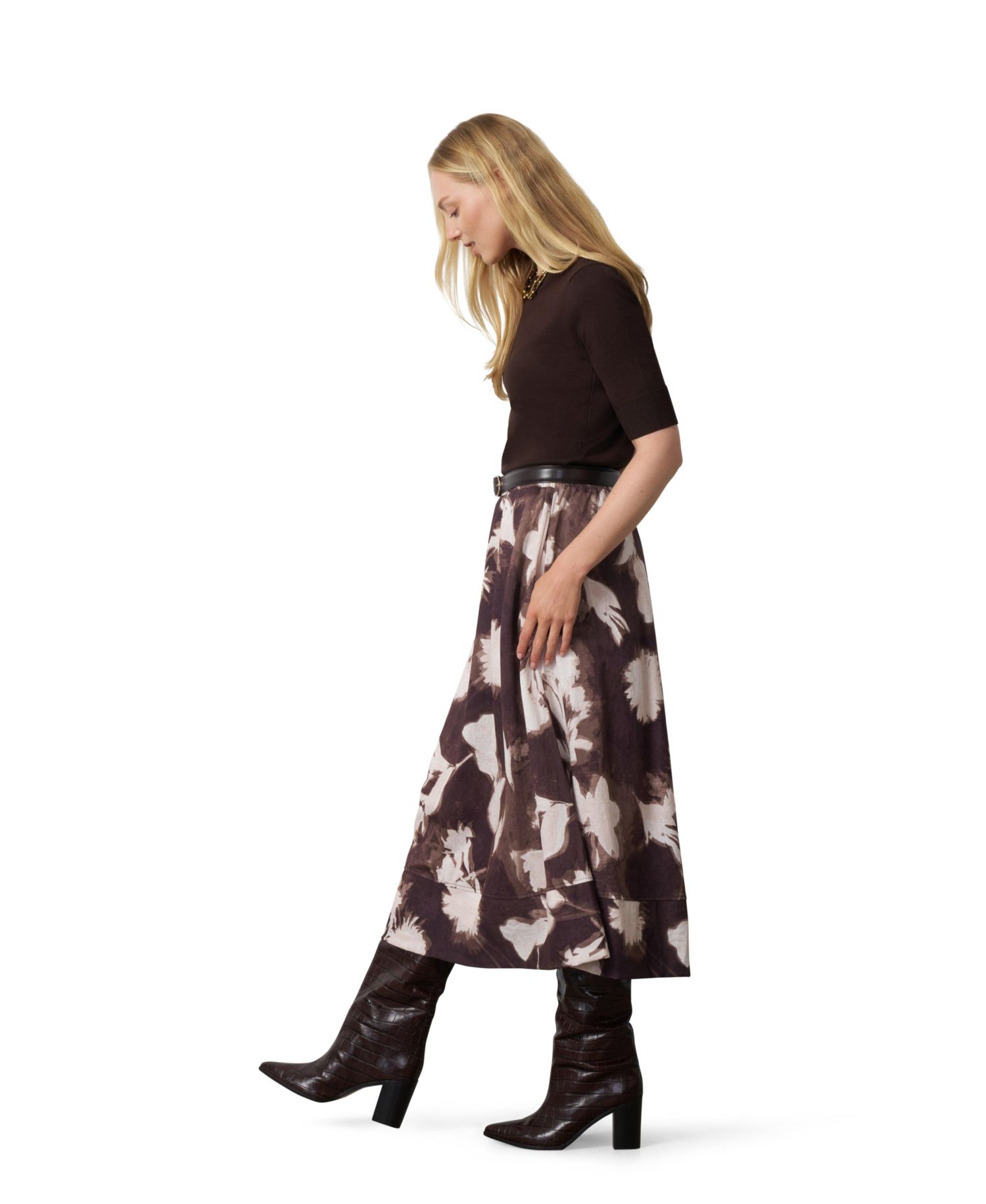 Women's Floral Pull-On Midi Skirt
