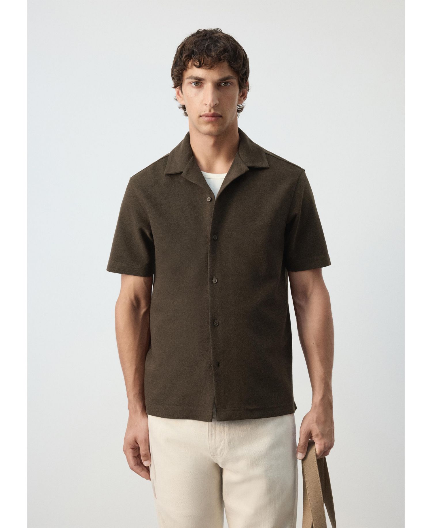 Men's Textured Cotton-Blend Short-Sleeve Button-Down Shirt
