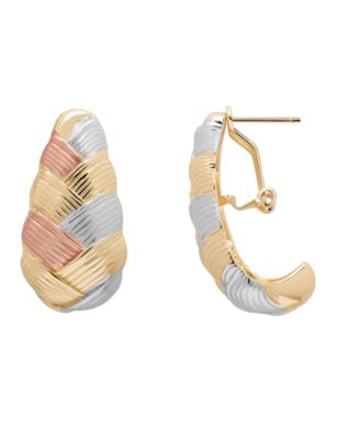 Tri-Color Weaved Texture Omegaback Hoop Earrings