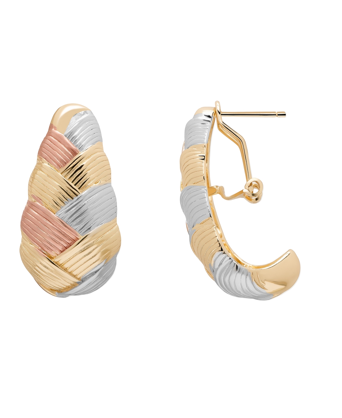 Macy's Tri-Color Weaved Texture Omegaback Hoop Earrings