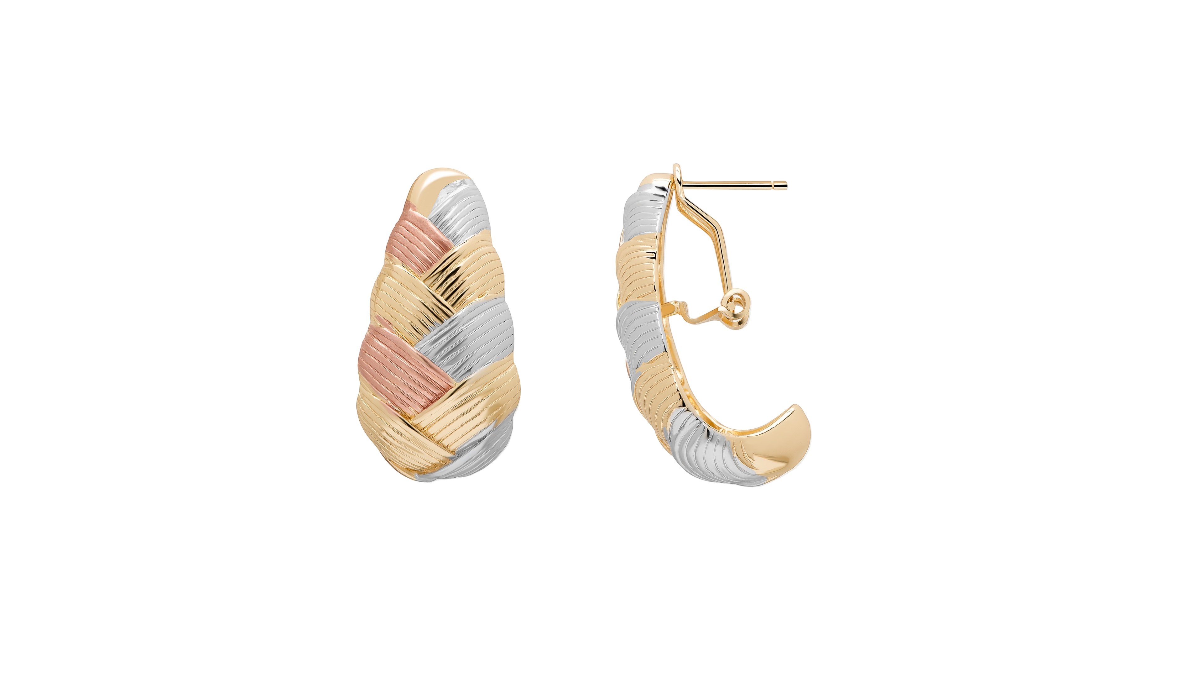 Macy's Tri-Color Weaved Texture Omegaback Hoop Earrings
