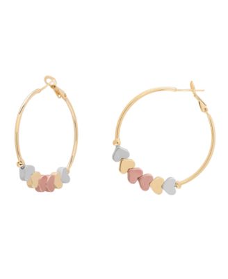 Tri-Color Heart Charms on Hoop Earrings
