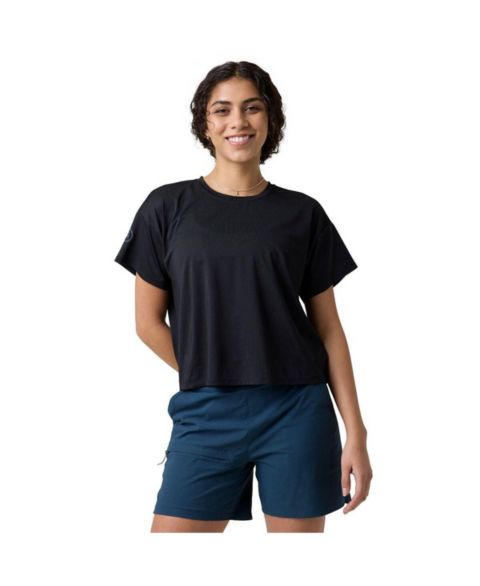 Женская футболка Backcountry Wasatch Adventure Run Drop-Needle Grid Knit Cropped Short-Sleeve, цвет: Чёрный