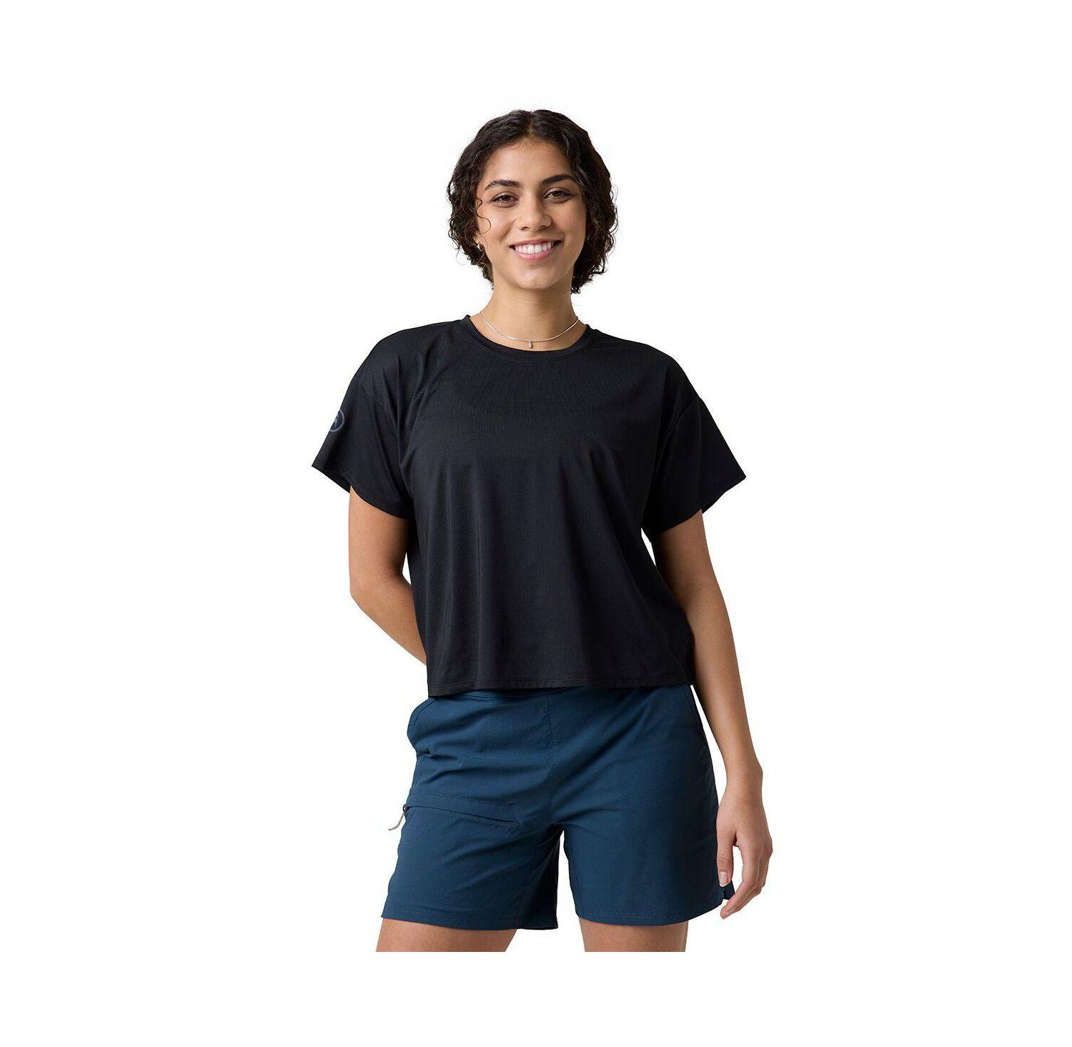 Women's Wasatch Adventure Run Drop-Needle Grid Knit Cropped Short-Sleeve T-Shirt
