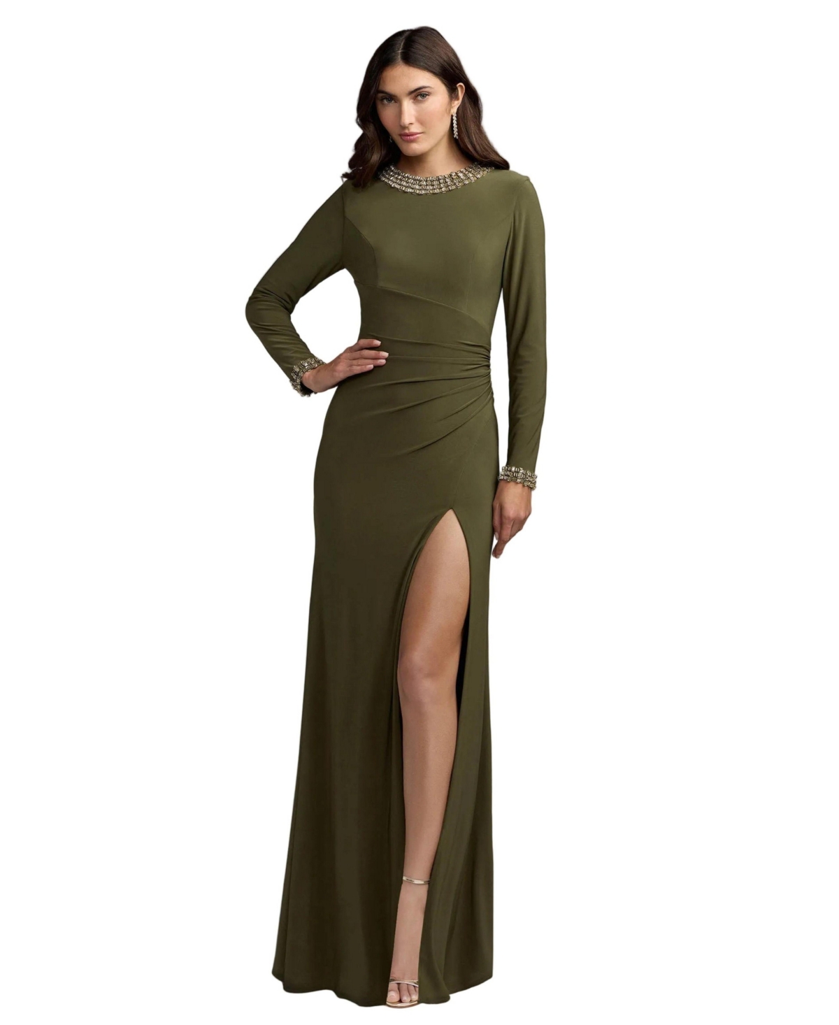 Mac Duggal Women's Long Sleeve Embellished Jersey Maxi Dress
