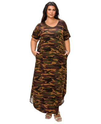 Plus Size Katt Camo Pocket Maxi Dress