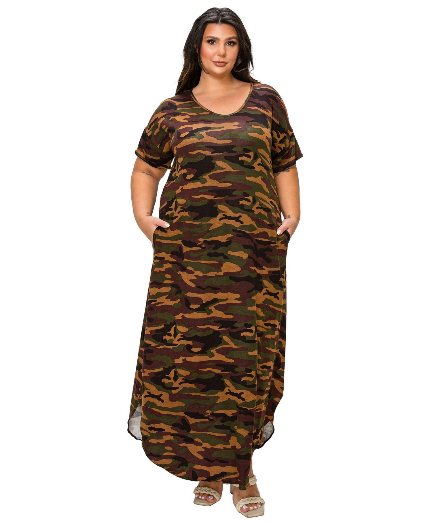 Plus Size Katt Camo Pocket Maxi Dress
