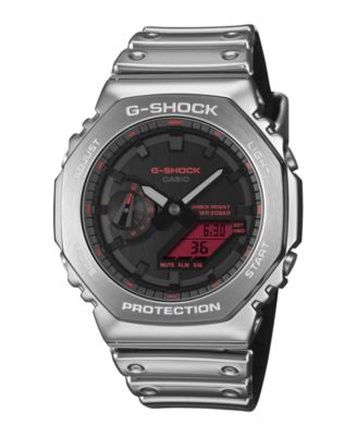 Men's Analog Digital Silver-Tone Silicone Watch 44.4mm