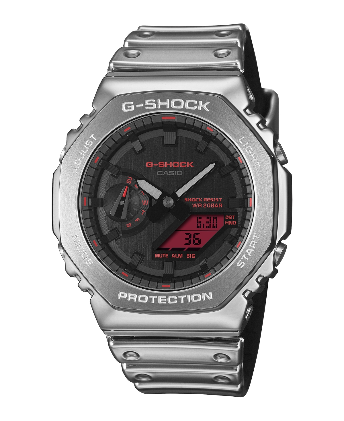 G-shock Men's Analog Digital Silver-tone Silicone Watch 44.4mm