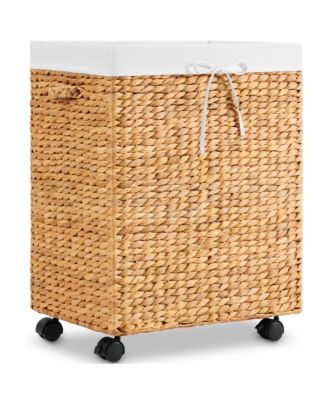 Medium Laundry Hamper  Rolling Wheels, Woven Hyacinth Laundry Basket  Liner, 24 Gal