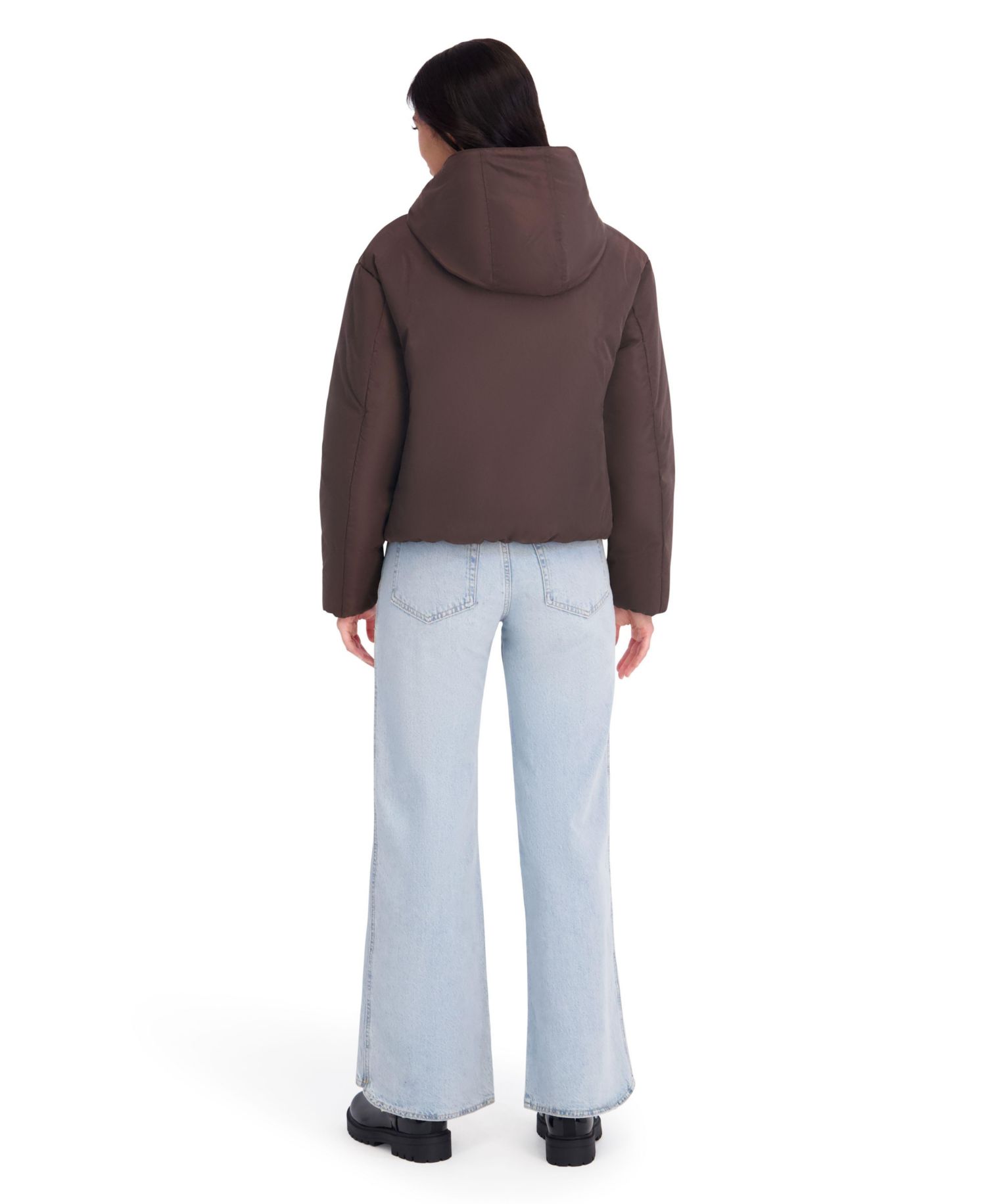 Women's Memory Fabric Puffer Jacket With Attached Hood And Stand Collar