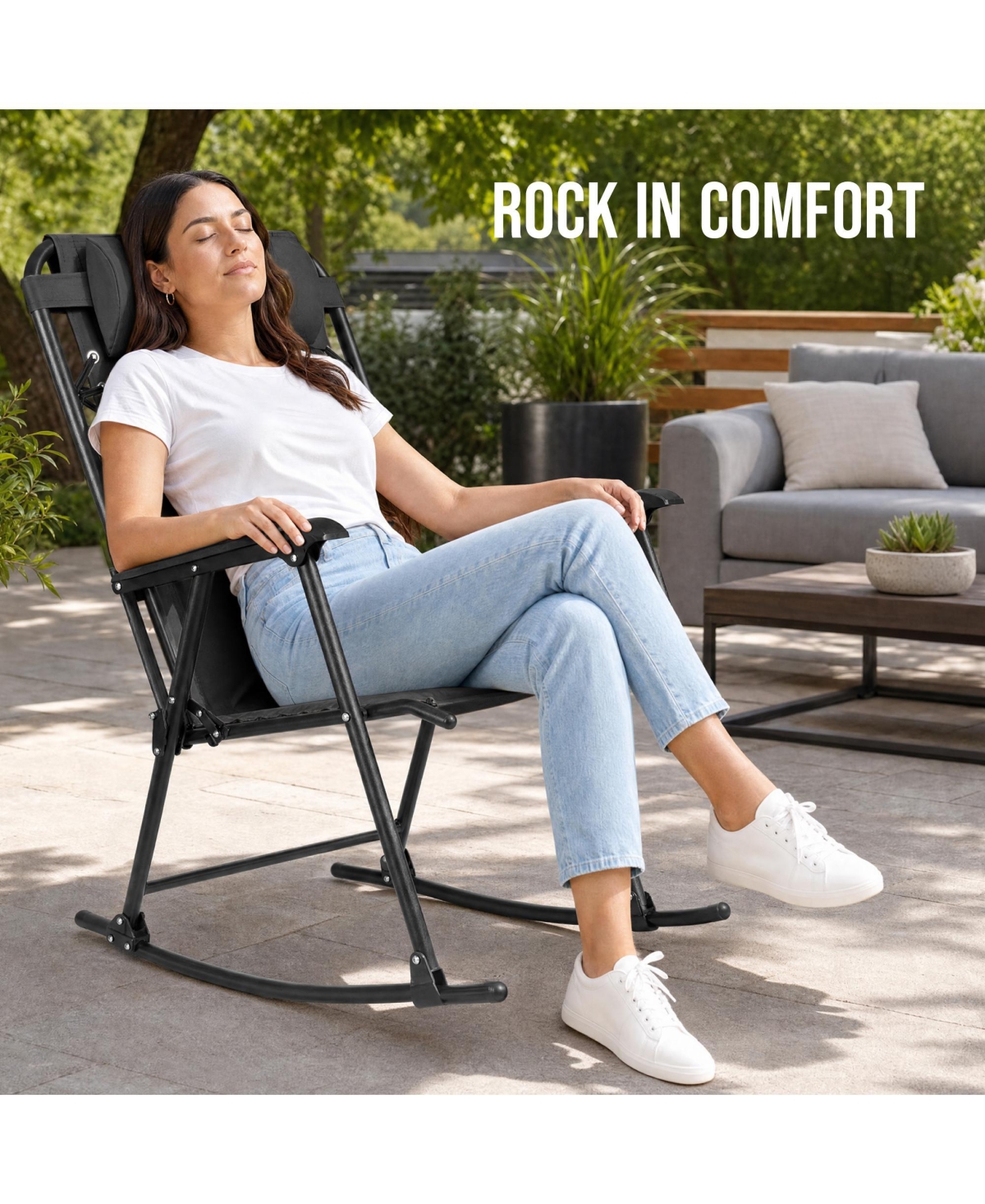 Best Choice Products Padded Folding Zero Gravity Rocking Chair with Headrest, Outdoor Camp