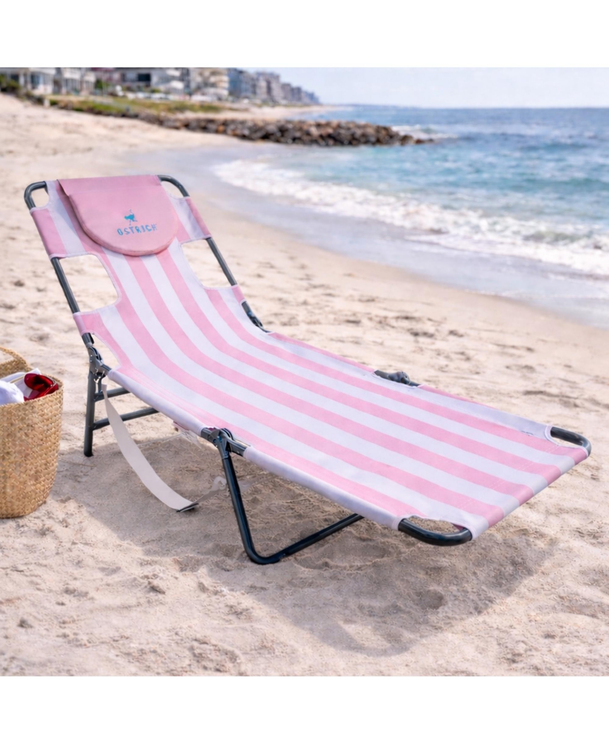 Ostrich The Original Chaise Lounge,Facedown Beach Pool Tanning Chair Pink Stripe