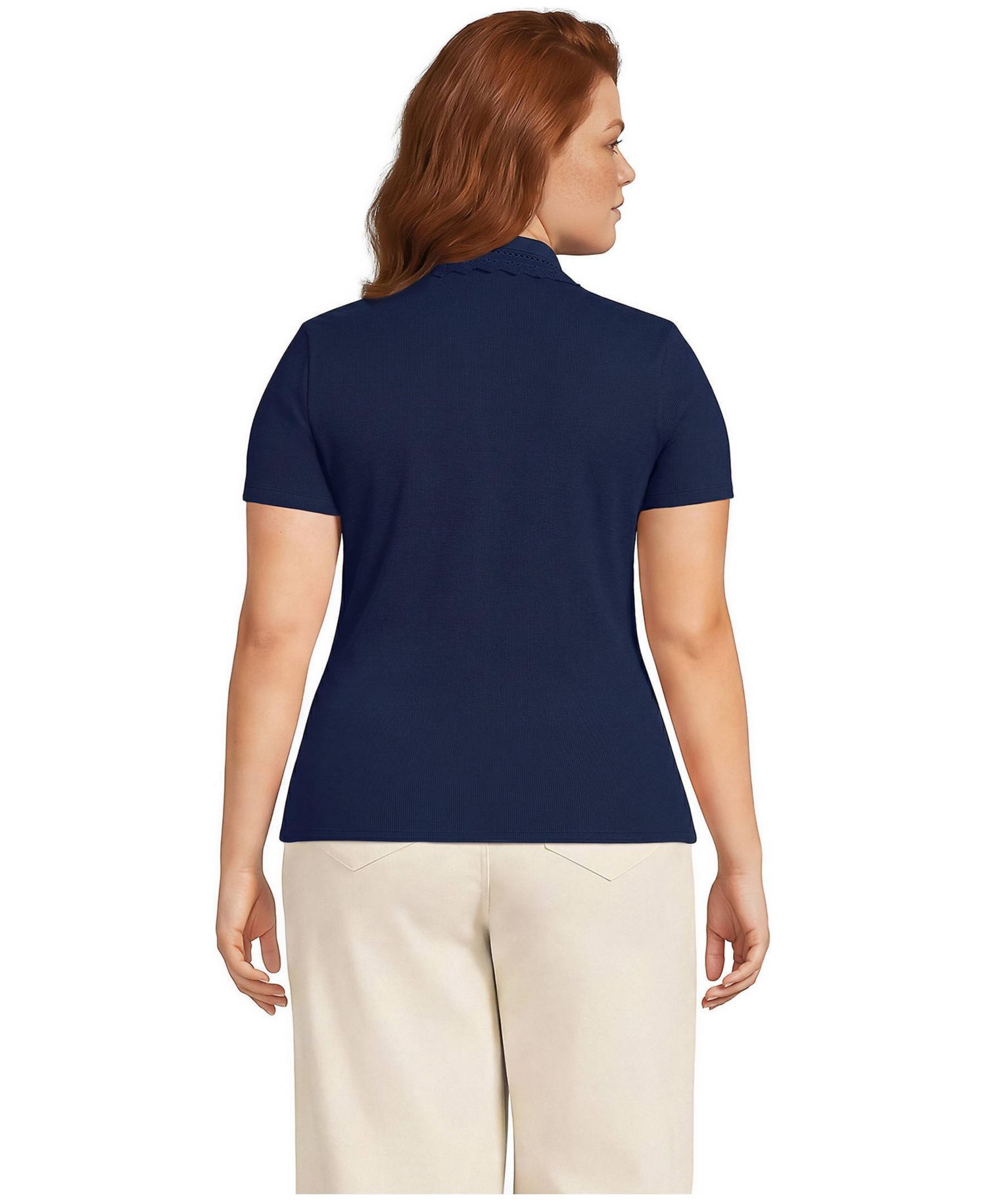 Plus Size Short Sleeve Micro Rib Woven Collar Polo